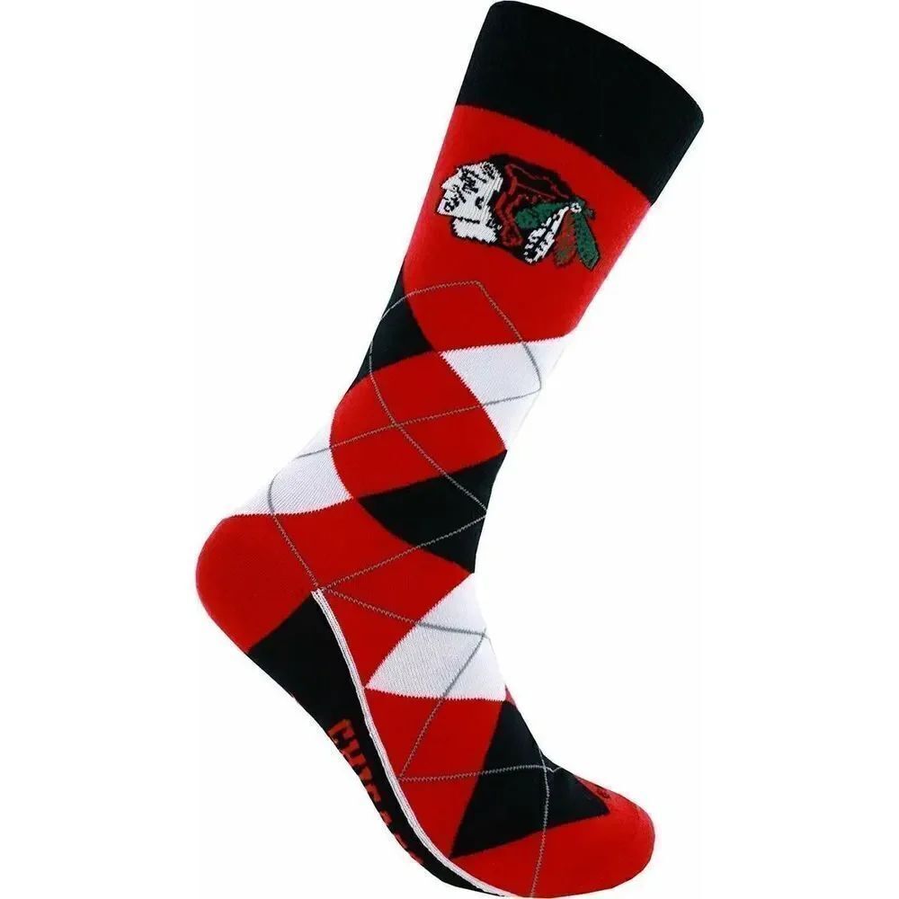 ✨CHICAGO BLACKHAWKS CALF LOGO MENS ARGYLE RED ONE SIZE SOCKS✨